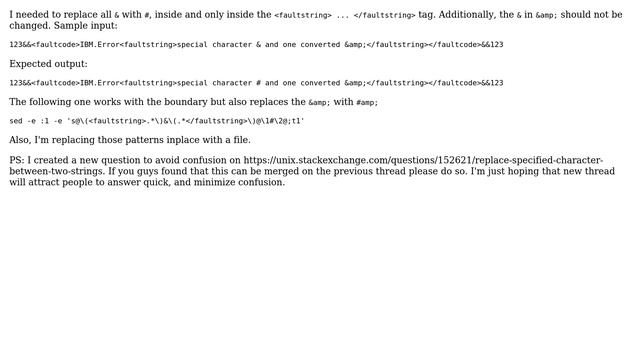 Replacing all `&` but not the one in XML entity `&` with `#` with sed in a given XML tag смотреть онлайн