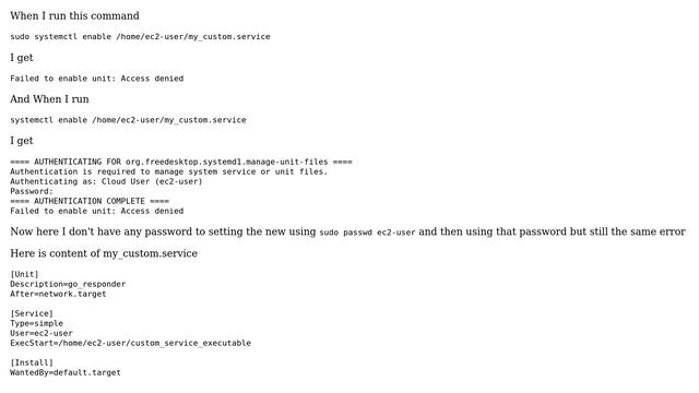 Failed to enable unit: Access denied - while enabling a service on AWS REHL instance смотреть онлайн