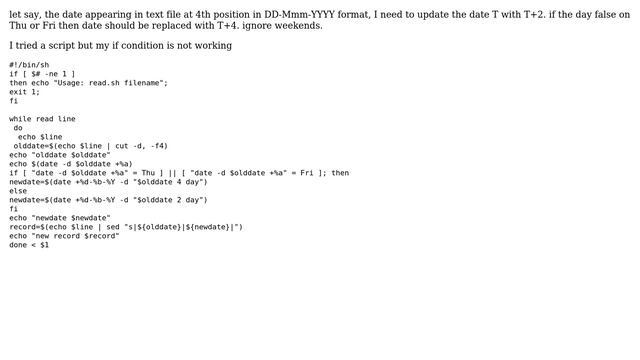Unix & Linux: Shell script to update the date (T ) with T+2 in a text file смотреть онлайн