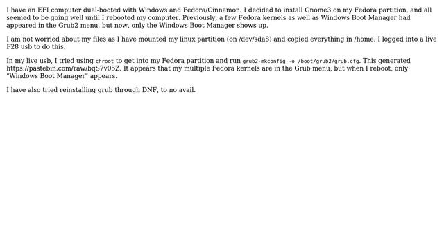 Fedora 28 not showing up in Grub2 menu after installing Gnome смотреть онлайн