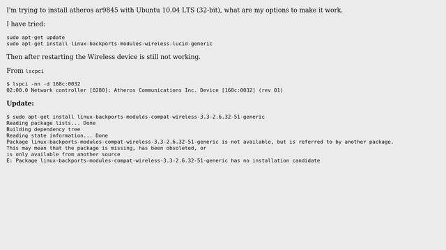 Ubuntu: Installing Atheros ar9845 смотреть онлайн