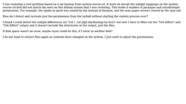 recreating just the uid/gid unix permissions from tar смотреть онлайн