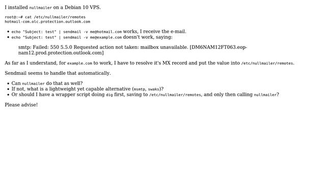 Is it possible to have nullmailer resolve recipient's MX servers like sendmail does? смотреть онлайн