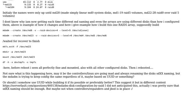 DevOps & SysAdmins: mdadm RAID configuration changes disk sdXX naming randomly on reboot смотреть онлайн