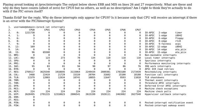 Unix & Linux: Regarding /proc/interrupts what are MIS and ERR? смотреть онлайн