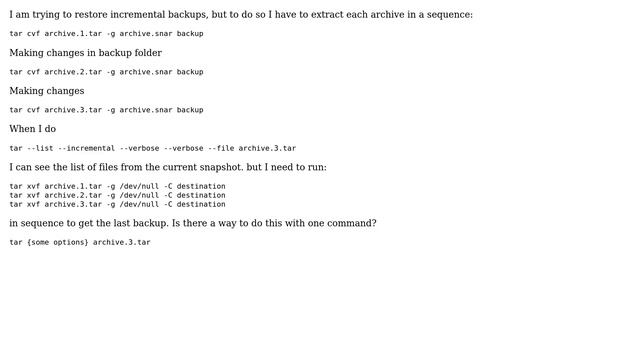 Unix & Linux: Tar incremental backup restore with one command смотреть онлайн