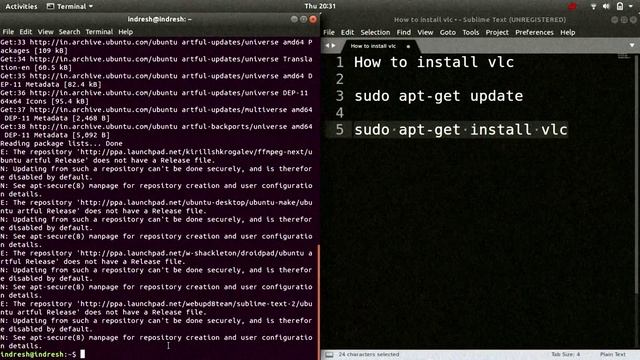 How to install vlc in ubuntu 17.10 (1 Min) смотреть онлайн