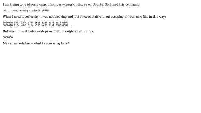 Unix & Linux: How to prevent octal dump (od) returning? смотреть онлайн