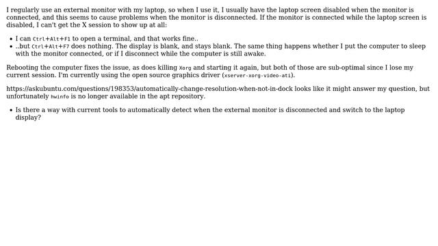 Ubuntu: Automatically revert to laptop screen when external monitor unplugged смотреть онлайн