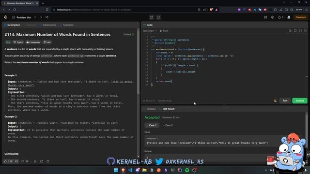 Maximum Number of Words Found in Sentences - LeetCode with Python, Rust, and JavaScript смотреть онлайн