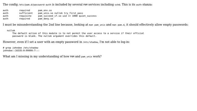 What prevents RHEL7 default PAM config's "nullok" option from allowing empty passwords? смотреть онлайн