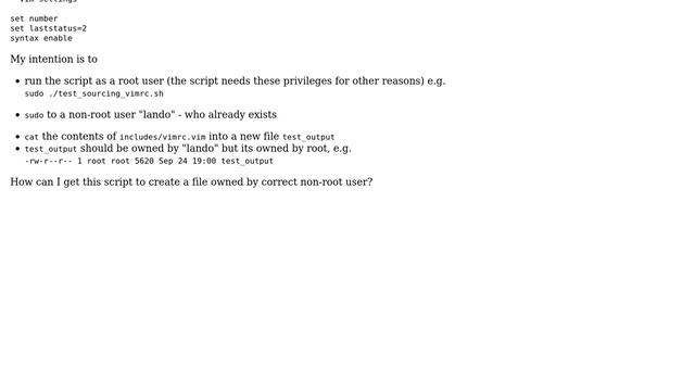 Unix & Linux: How can I make this bash script create a file owned by a regular user? смотреть онлайн