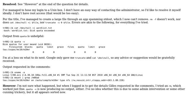 Unix & Linux: Disk quota exceeded; truncate not bringing quota back down смотреть онлайн