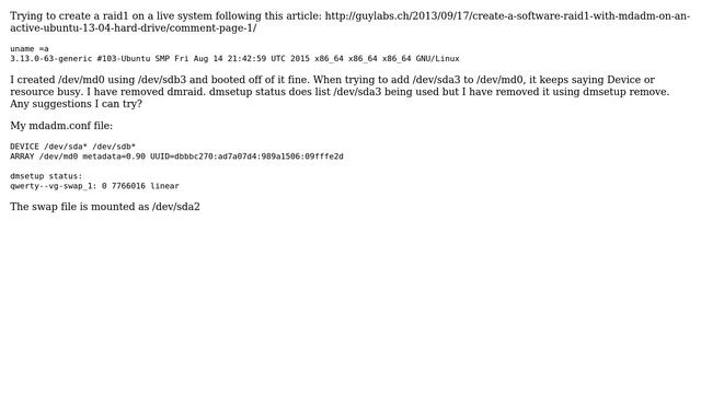 mdadm, Device or resource busy when adding sda смотреть онлайн