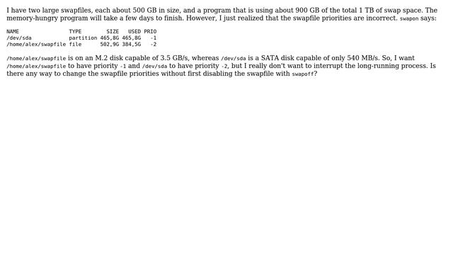 Unix & Linux: Is it possible to change the priority of a swapfile without turning it off? смотреть онлайн