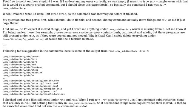 Unix & Linux: I accidentally copied part of /\* to /some/directory, how should I fix my mistake? смотреть онлайн