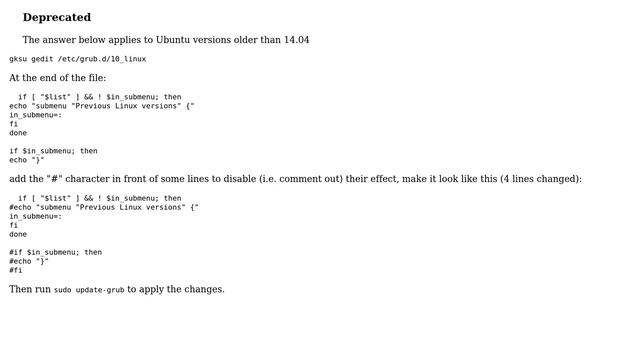 How can I show all kernels in the Grub2 menu, ie disable submenu ("Previous Linux Versions")? смотреть онлайн