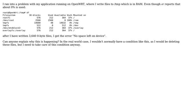 "No space left on device" error in OpenWRT when there really is space смотреть онлайн