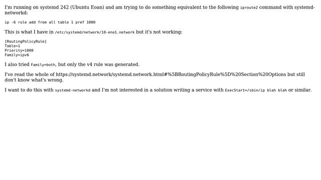 Unix & Linux: How to add an IPv6 routing rule with systemd-networkd? смотреть онлайн