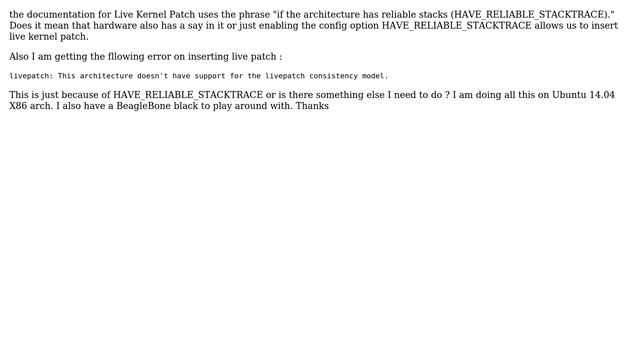 Does it suffice to enable HAVE_RELIABLE_STACKTRACE option in config file and building the kernel... смотреть онлайн
