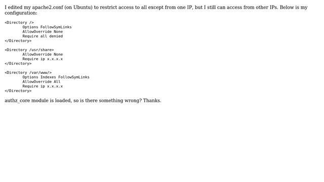 DevOps & SysAdmins: Require ip x.x.x.x not working in Apache 2.4 смотреть онлайн