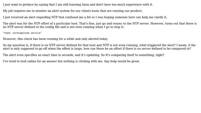 DevOps & SysAdmins: NTP offset warning when no NTP server is defined and NTP not running? смотреть онлайн