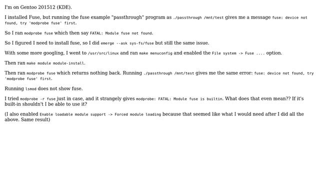Unix & Linux: Fuse not being enabled in gentoo смотреть онлайн