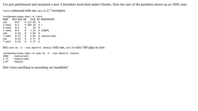 Unix & Linux: 2.7 Terrabyte Partition only 100G in Size (2 Solutions!!) смотреть онлайн