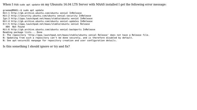 Ubuntu: The maas/stable/ubuntu xenial repository does not have a Release file смотреть онлайн