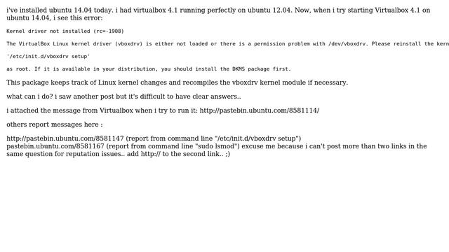 Ubuntu: Error running virtualbox 4.1 in ubuntu 14.04 смотреть онлайн