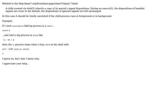 Unix & Linux: Does a fork child process of a shell in bg receive SIGSTOP signals from parent? смотреть онлайн