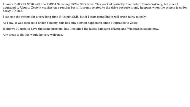 Ubuntu Zesty Linux with Samsung PM951 NVMe SSD crashing смотреть онлайн