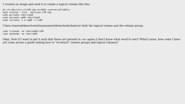 "Re-attaching" an LVM volume/group смотреть онлайн