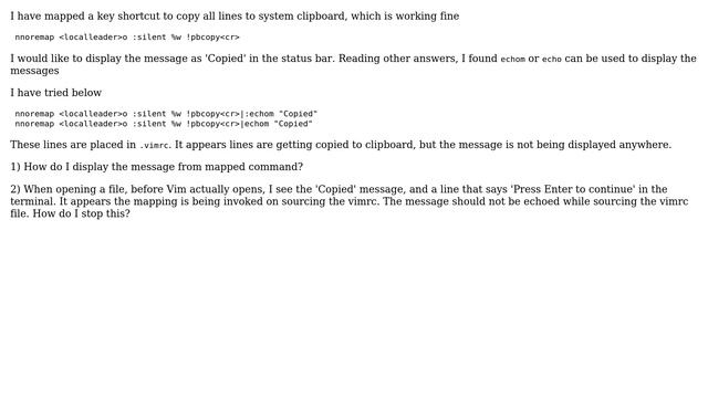 Unix & Linux: vim display message on execution of mapping смотреть онлайн