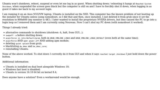 Ubuntu: Ubuntu 16.10 won't shutdown смотреть онлайн
