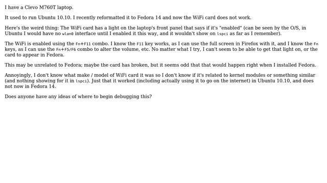 Fedora 14 WiFi card won't enable смотреть онлайн