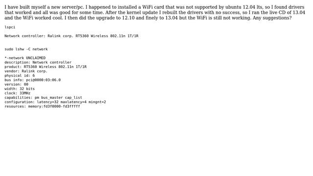 Ubuntu: Ralink RT5360 Wireless not working смотреть онлайн