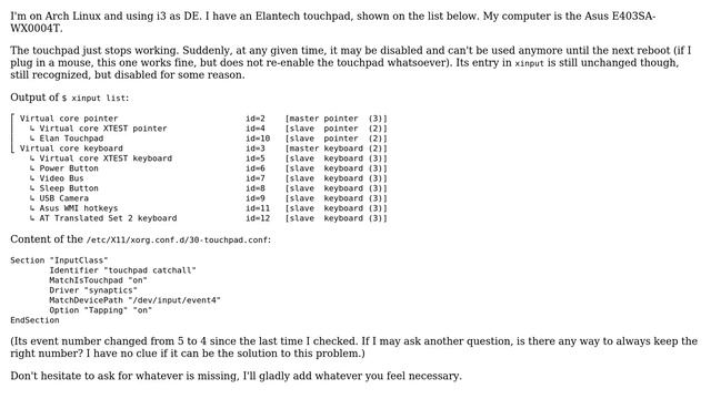 Unix & Linux: Touchpad stops working (Arch) смотреть онлайн