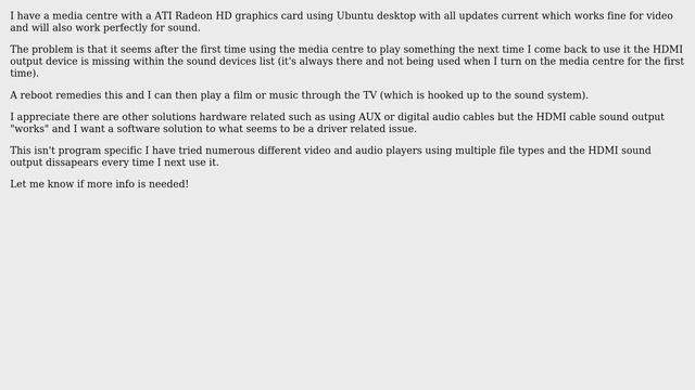 Ubuntu: HDMI Sound output dissapearing after first use смотреть онлайн