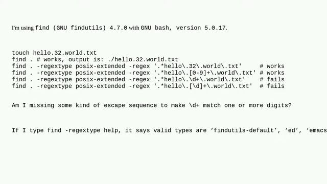 Bash find using regex fails with digit matching смотреть онлайн
