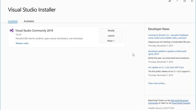 Part 1 - Installation of Visual Studio 2019 for Windows смотреть онлайн