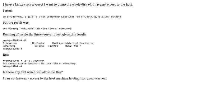DevOps & SysAdmins: How can I use dd to back up the whole disk from inside a linux-vserver guest? смотреть онлайн
