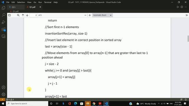 Insertion Sort Algorithm Pseudocode | Iterative & Recursive | Code in C Programming Language смотреть онлайн