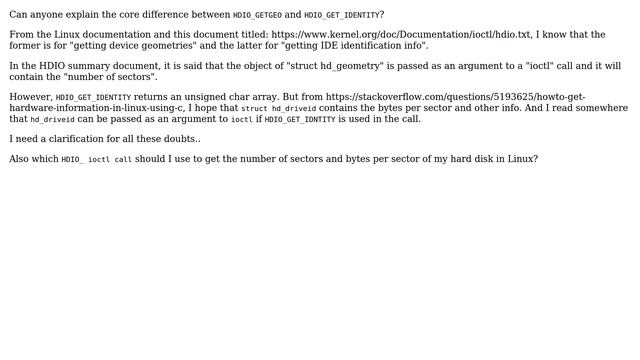 Unix & Linux: HDIO_GETGEO and HDIO_GET_IDENTITY in Linux using C++ смотреть онлайн