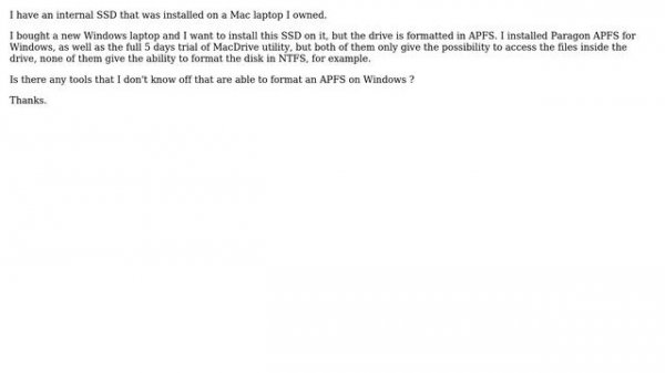 Format an APFS hard disk on Windows