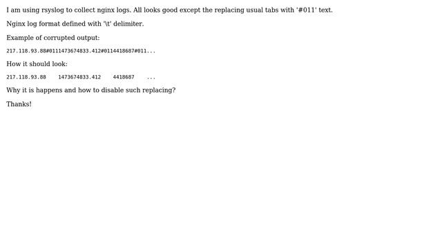 Why does rsyslog replace tabs with #011? смотреть онлайн