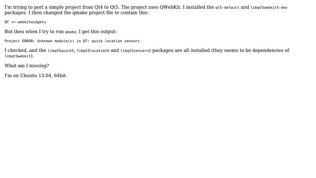 Ubuntu: Problem building a Qt5 project with QWebKit смотреть онлайн