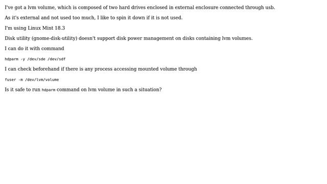 Unix & Linux: Is it safe to run hdparm -y on lvm смотреть онлайн