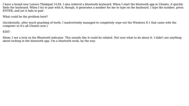 Ubuntu: Lenovo Bluetooth keyboard not pairing on Ubuntu 14.04 смотреть онлайн