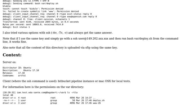 Unix & Linux: Permission problem running touch through ssh command (but not with ssh access) смотреть онлайн